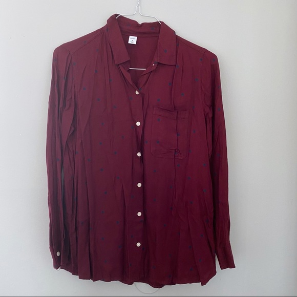 Old Navy burgundy polka dot tunic buttondown shirt - Picture 2 of 5